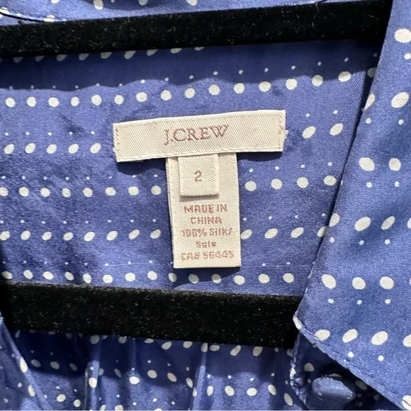 JCrew Silk Blouse Blue with Cream Dots - Picture 3 of 4